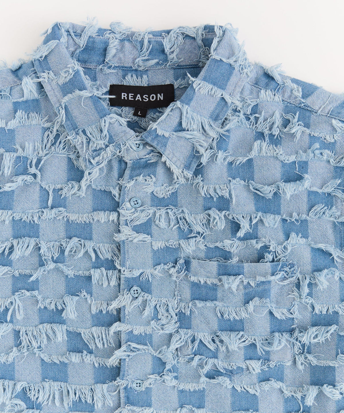 Textured Frayed Button Down Shirt - Blue | Reason Clothing Exclusive