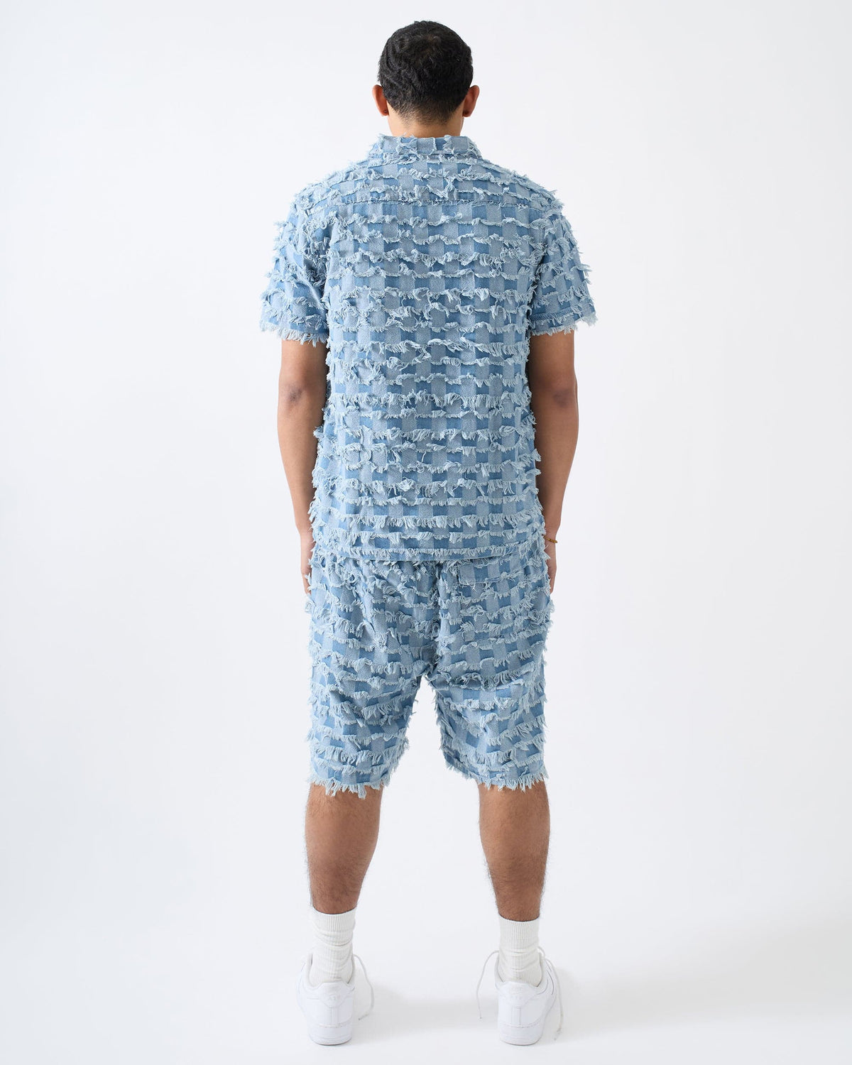Textured Frayed Button Down Shirt - Blue | Reason Clothing Exclusive