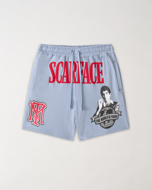 Scarface Applique Fleece Short - Light Blue | Reason Clothing Sale