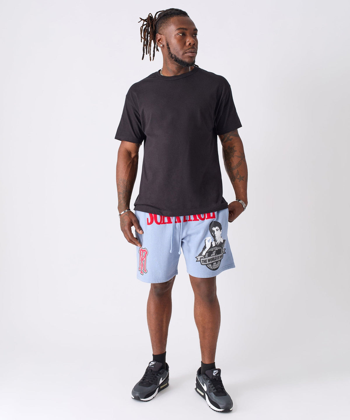Scarface Applique Fleece Short - Light Blue | Reason Clothing Sale
