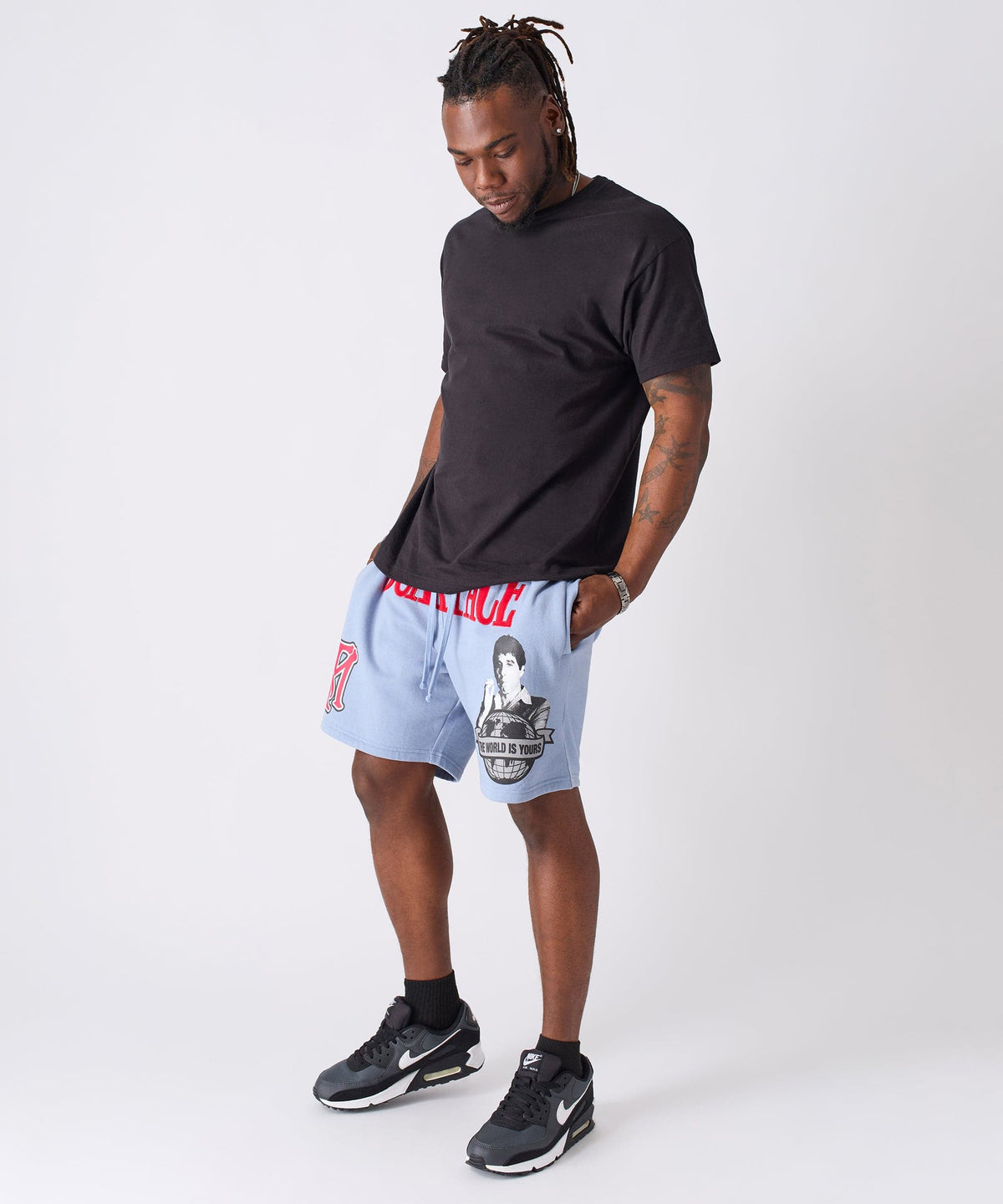 Scarface Applique Fleece Short - Light Blue | Reason Clothing Sale
