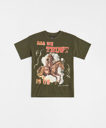 All We Trust Is Us Western Tee - Burnt Olive | Reason Clothing Essential