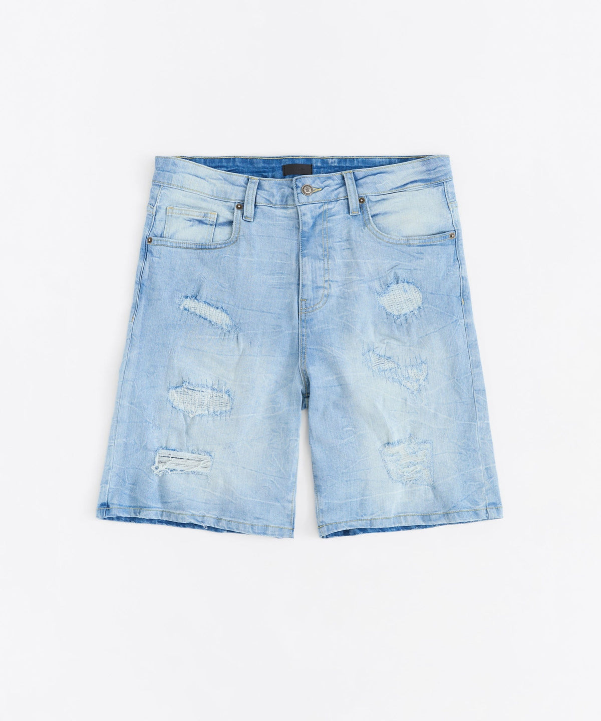 Dunes Rip and Repaired Denim Shorts - Medium Blue | Reason Clothing Signature
