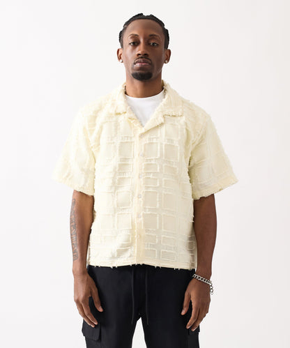 Textured Blocked Button Down Shirt - Cream | Reason Clothing Everyday