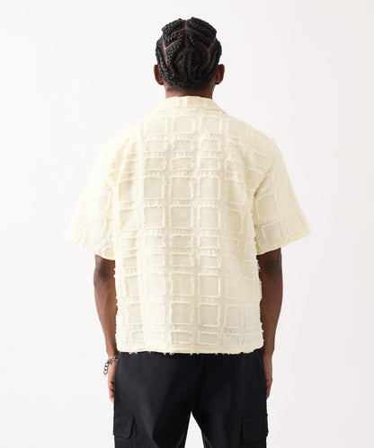 Textured Blocked Button Down Shirt - Cream | Reason Clothing Everyday