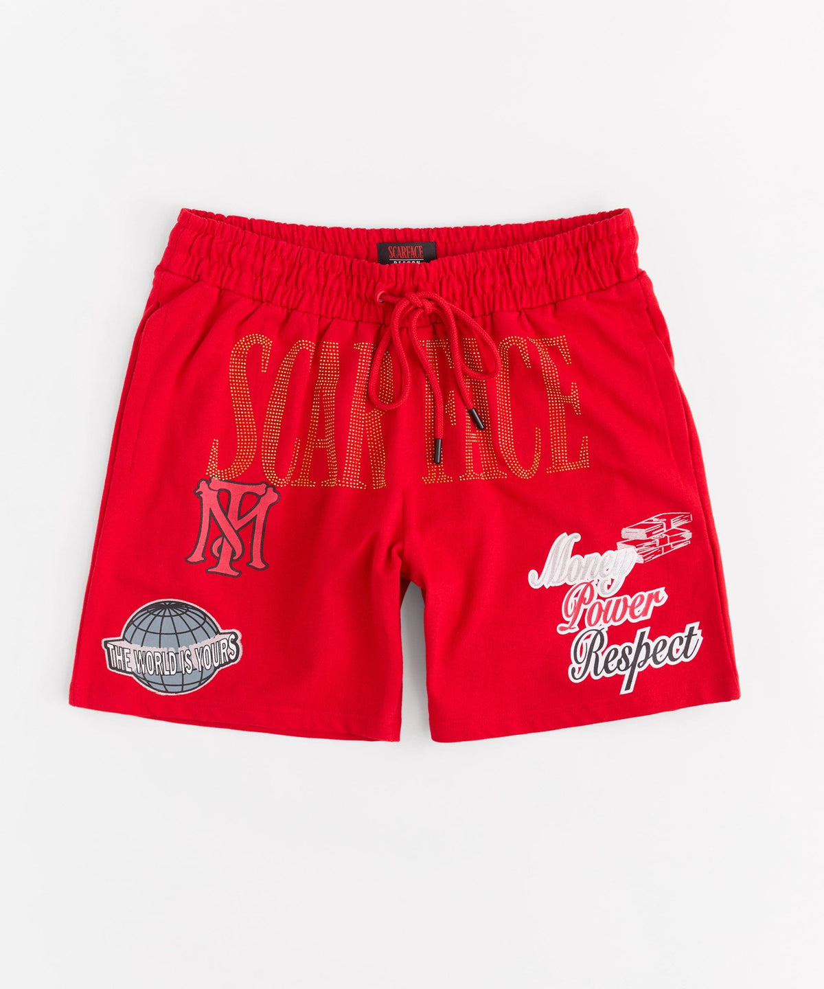 Scarface The World Is Yours Rhinestones Fleece Short - Red | Reason Clothing Essential