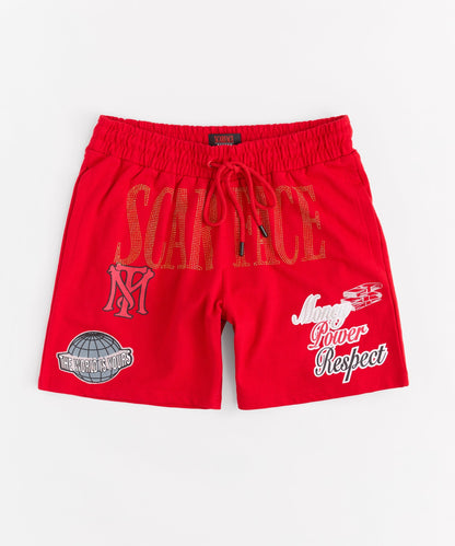 Scarface The World Is Yours Rhinestones Fleece Short - Red | Reason Clothing Essential