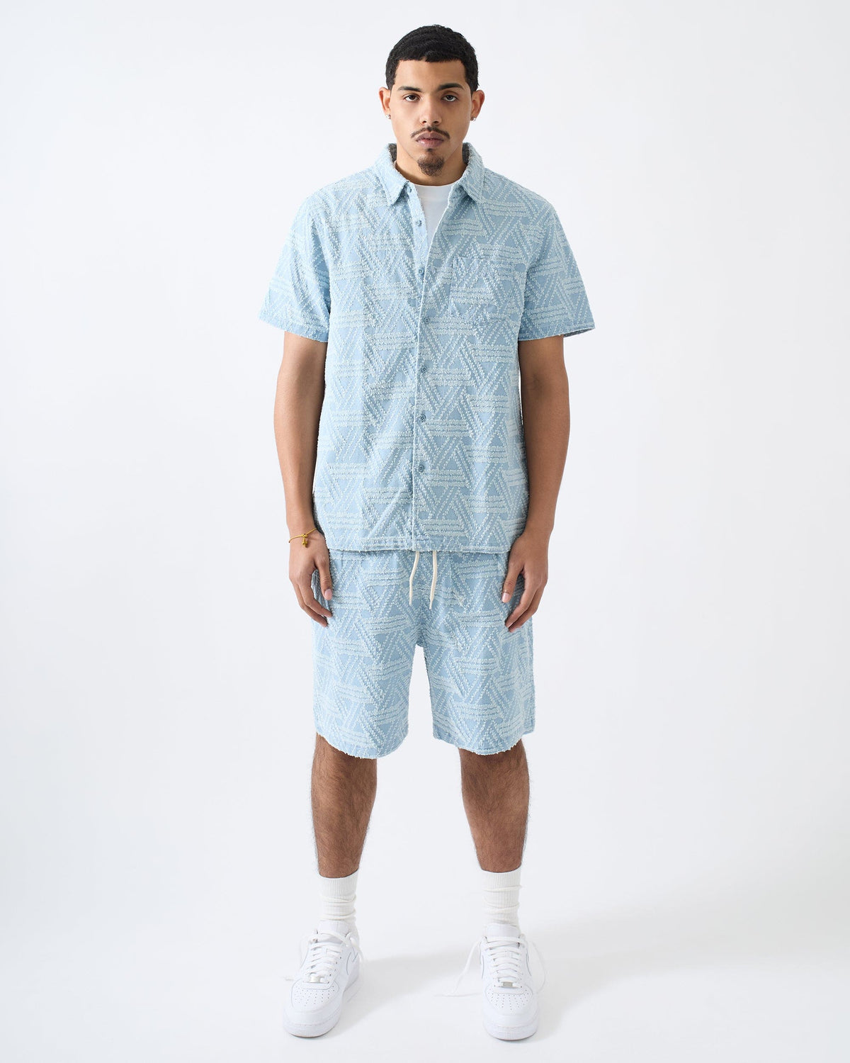 Textured Geometric Button Down Shirt - Light Blue | Reason Clothing Special Offer