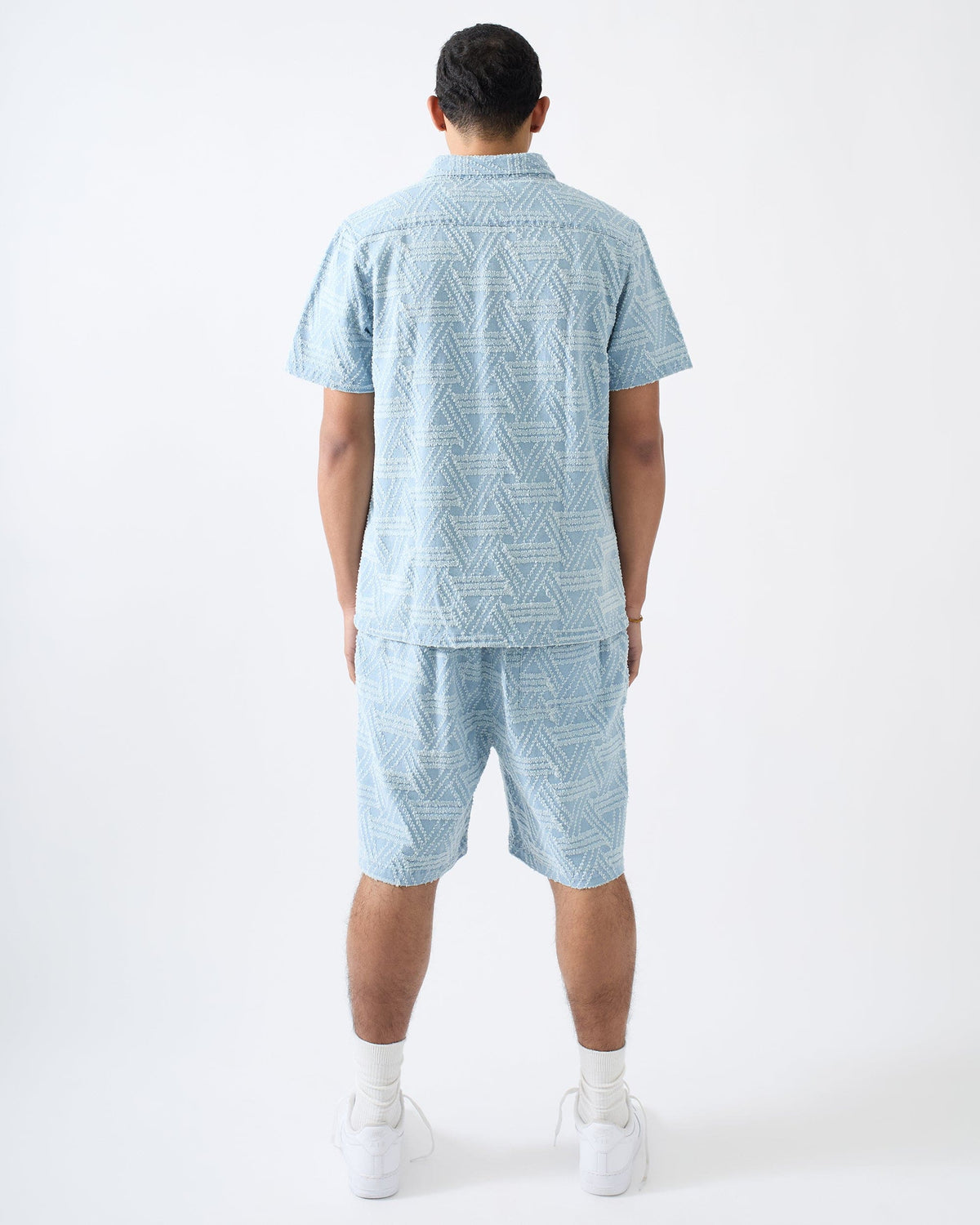Textured Geometric Button Down Shirt - Light Blue | Reason Clothing Special Offer
