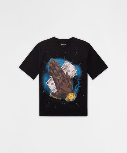 Plus Size Blessings Rhinestones Short Sleeve Tee - Washed Black | Reason Clothing Essential
