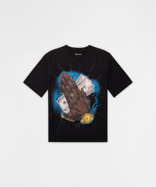 Plus Size Blessings Rhinestones Short Sleeve Tee - Washed Black | Reason Clothing Essential