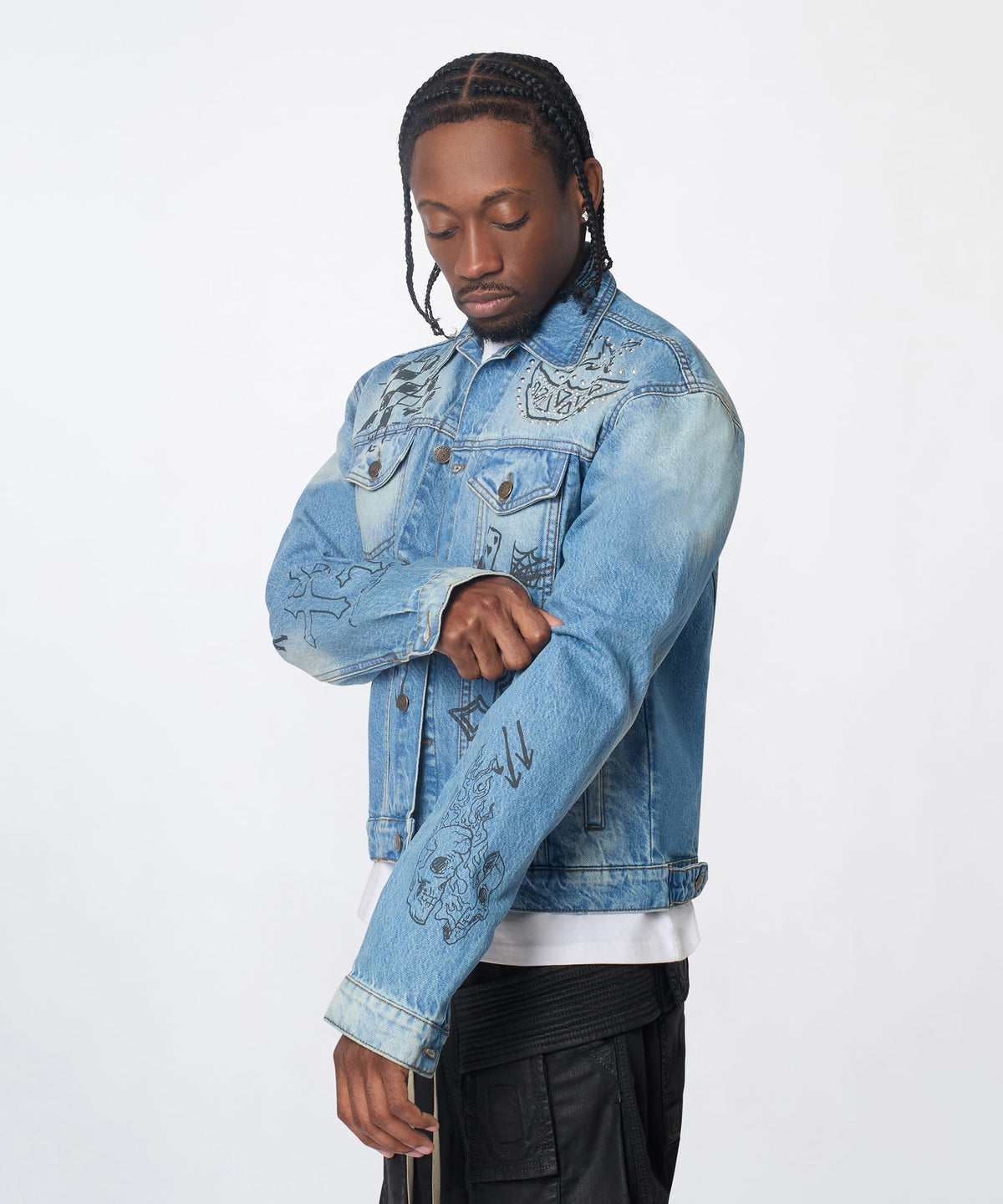 Stenciled Sinners Denim Jacket - Light Blue | Reason Clothing Everyday