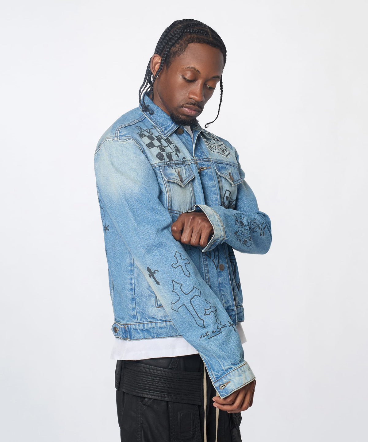 Stenciled Sinners Denim Jacket - Light Blue | Reason Clothing Everyday