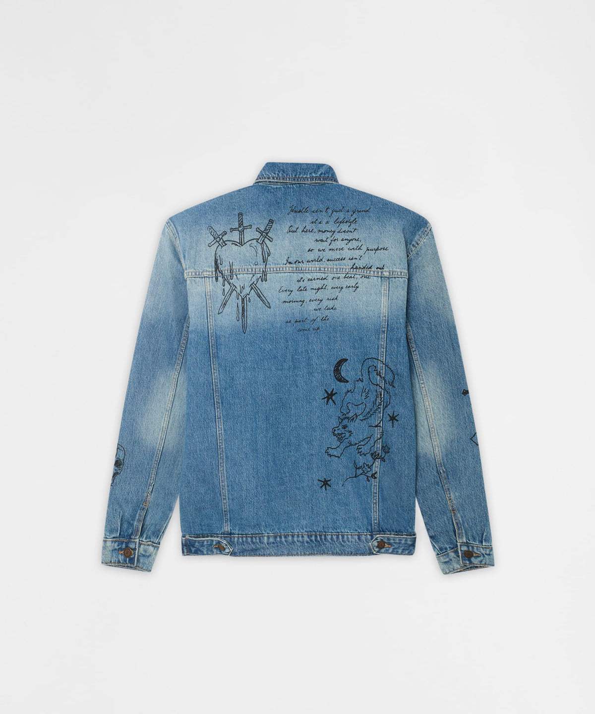 Stenciled Sinners Denim Jacket - Light Blue | Reason Clothing Everyday
