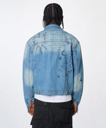 Stenciled Sinners Denim Jacket - Light Blue | Reason Clothing Everyday