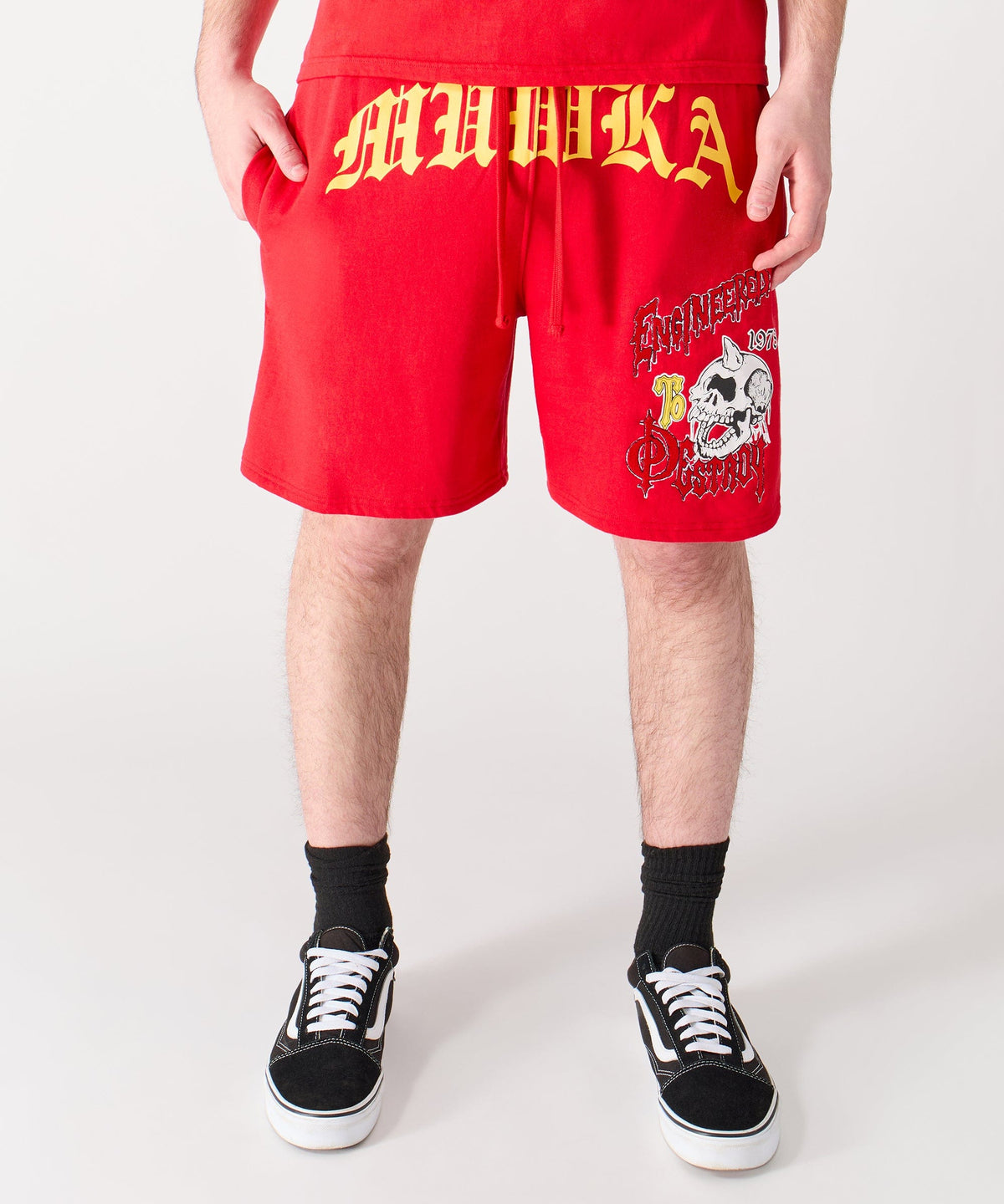 Mishka Old English Fleece Shorts - Red | Reason Clothing Great Value