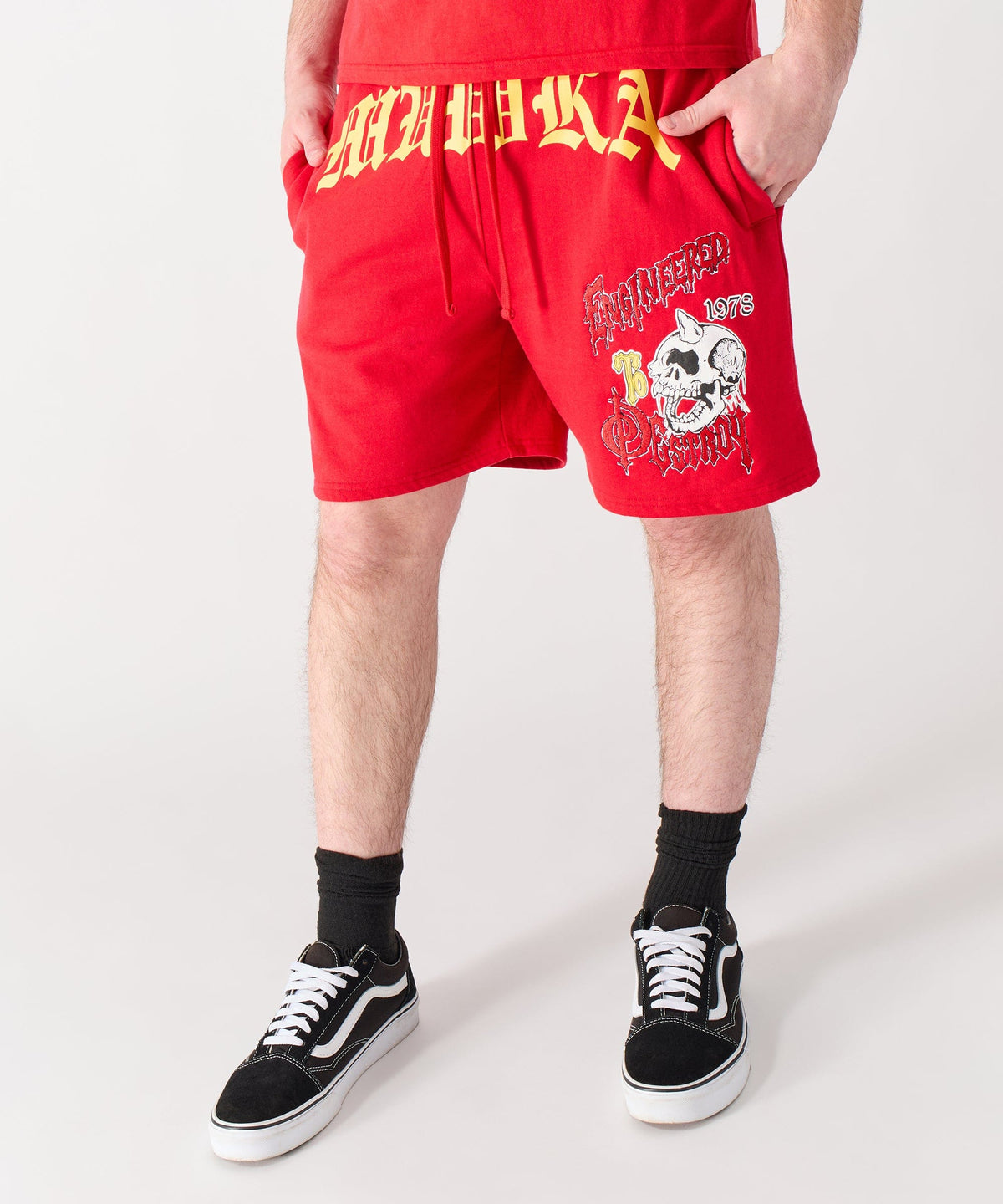 Mishka Old English Fleece Shorts - Red | Reason Clothing Great Value