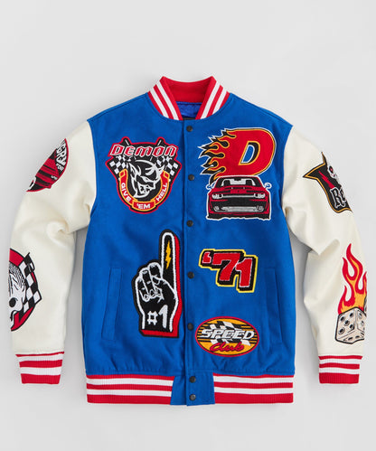 Dodge Demon Rebel Embroidered Varsity Jacket Pu - Blue | Reason Clothing Customer Favorite